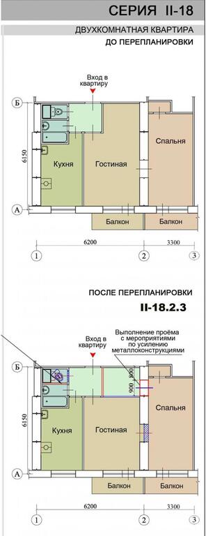 Перепланировка ii-18 (проем в несущей стене).