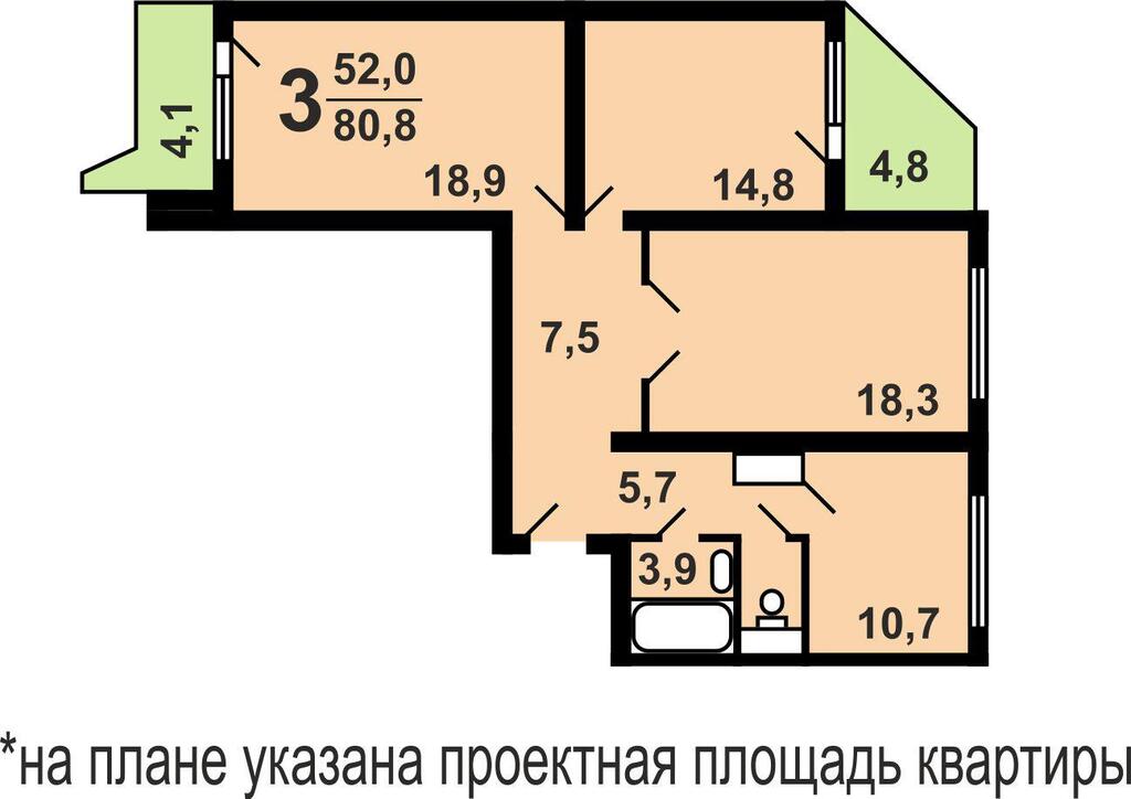 Железнодорожный, 3-х комнатная квартира, ул. лесопарковая д..