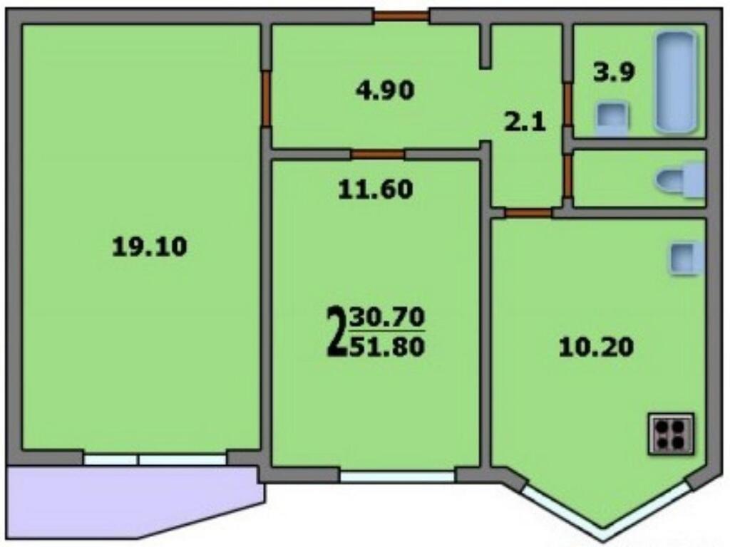 2-комнатная квартира п-44т: планировка вариант a: 60/33.7/12.