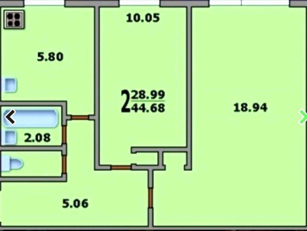 2-комнатная квартира i-515/5м: планировка вариант e: 44.7/29.